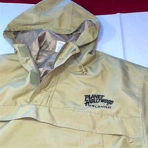 90s TAN Orlando Planet Hollywood Windbreaker 1/4 Zip JACKET Zip Pockets 52”chest